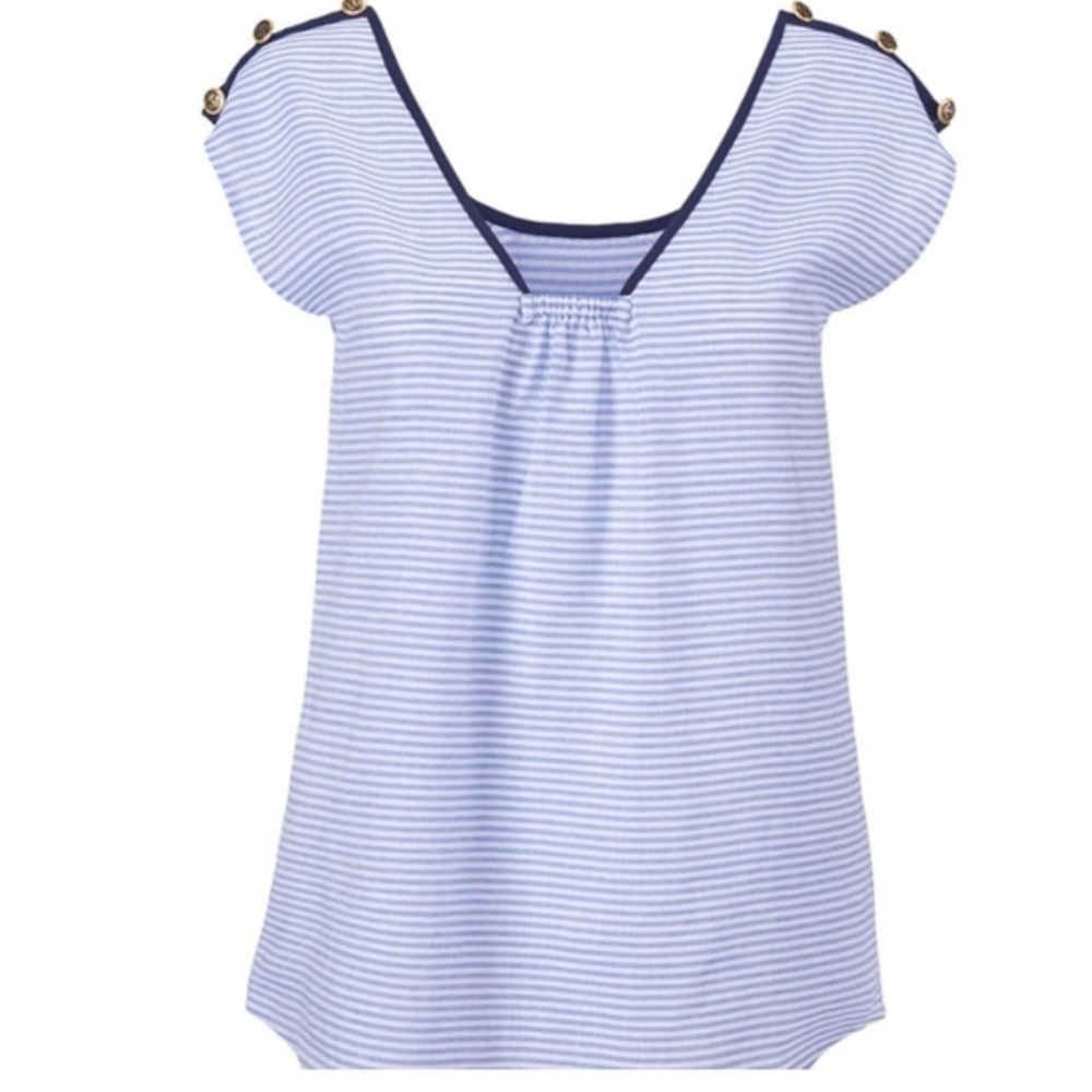 CAbi Windward Nautical Striped Blue White Top Size S  #5600